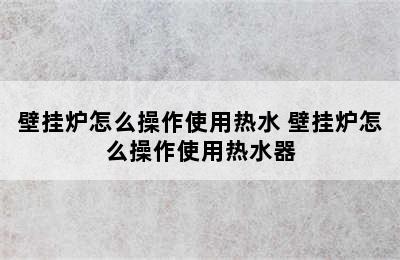 壁挂炉怎么操作使用热水 壁挂炉怎么操作使用热水器